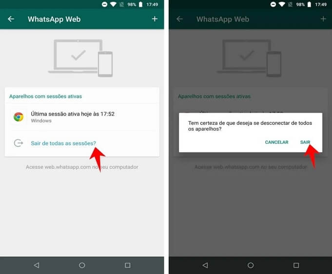 Desconetar do WhatsApp Web no android