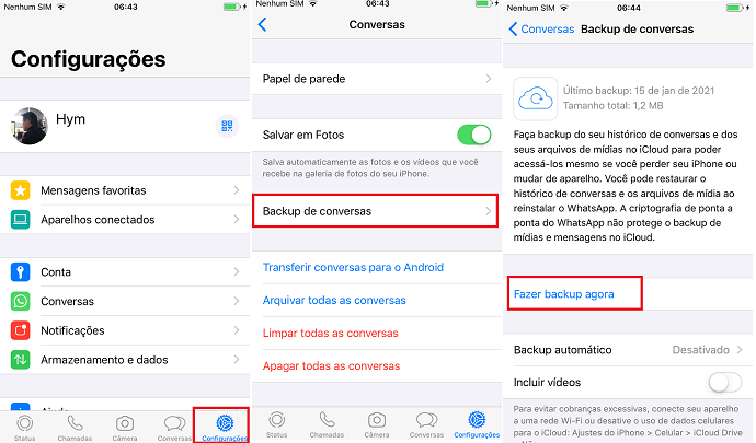 fazer backup WhatsApp via iCloud