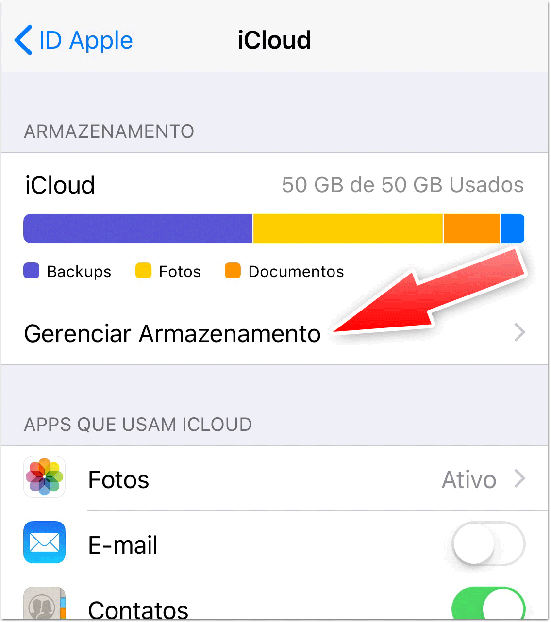 Verificar armazenamento iCloud para corrigir backup WhatsApp travado