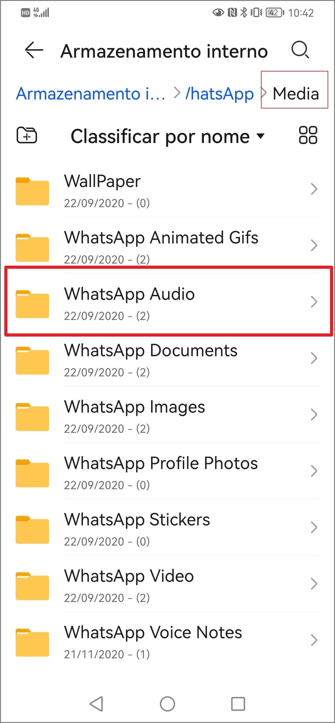 como salvar um áudio do WhatsApp na Pasta WhatsApp Audio