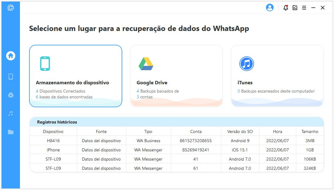 Recuperar dados de WhatsApp do armazenamento do dispositivo