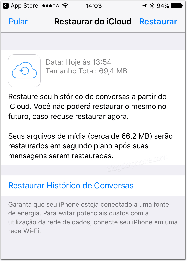 Restaurar Histórico de Conversas do iCloud