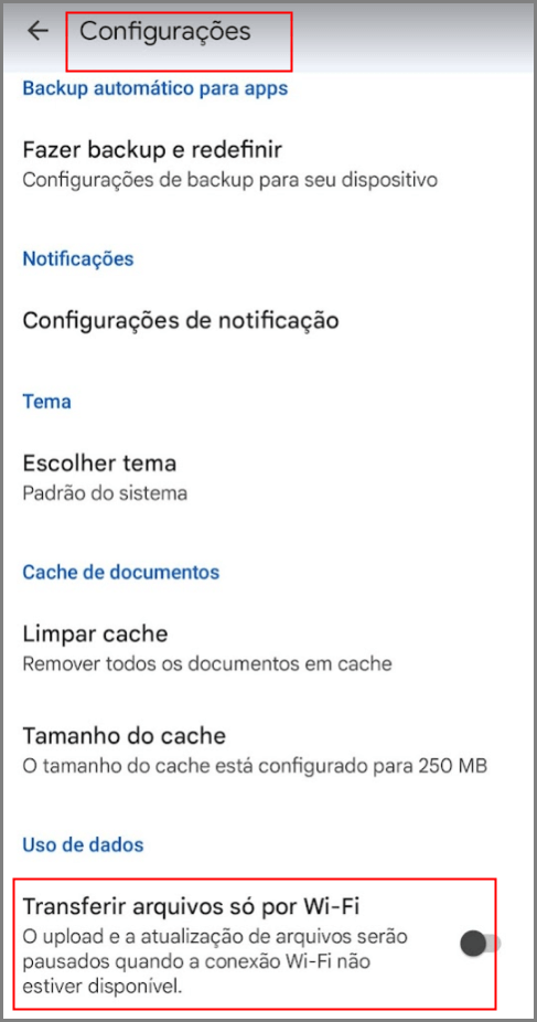Transferir arquivos só por Wi-Fi no Google Drive