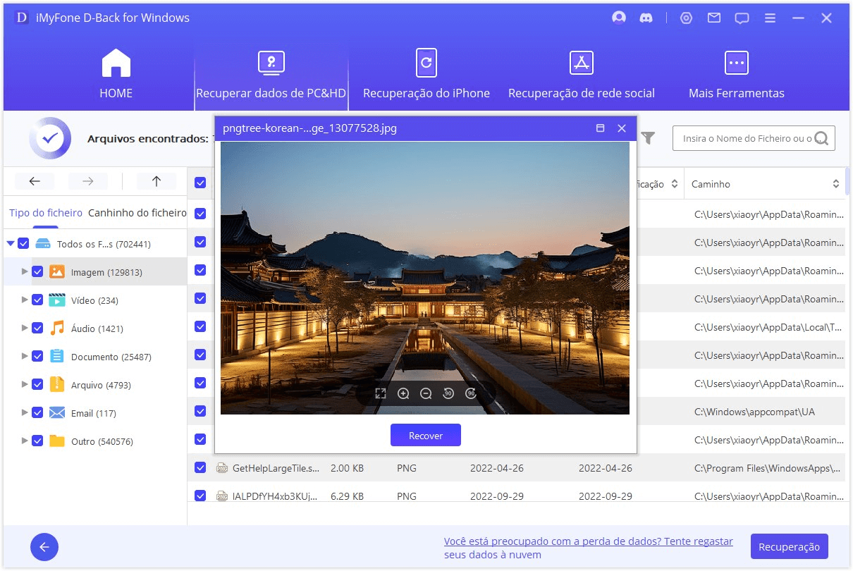 Pré-visualize arquivos de dispositivos externos do Pen Drive