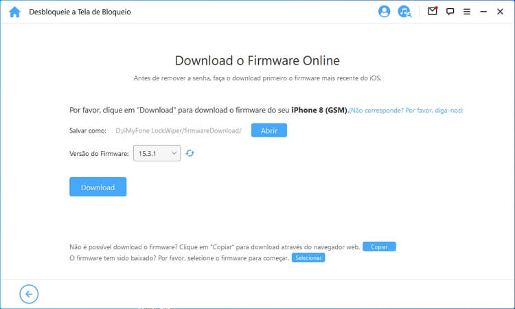 Baixar o firmware para seu dispositivo iOS