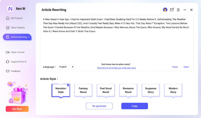 Novi AI escreve artigo com um clique