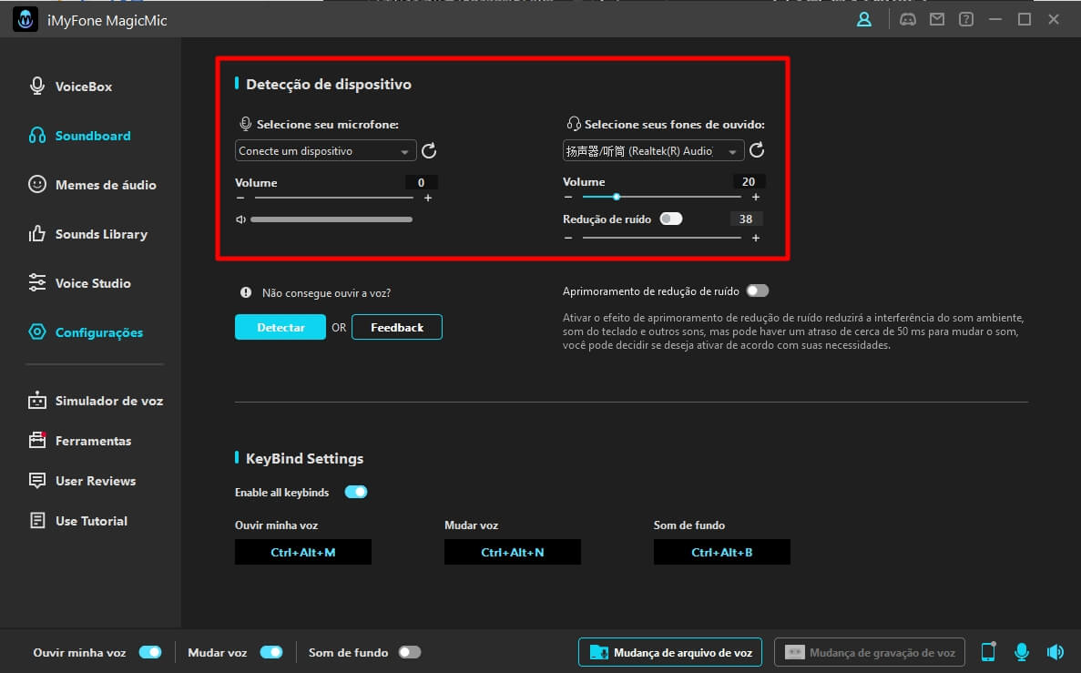 Configurar dispostivos de saída e entrada