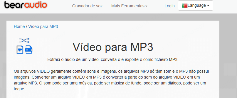 extrair audio de video on line em BearAudio
