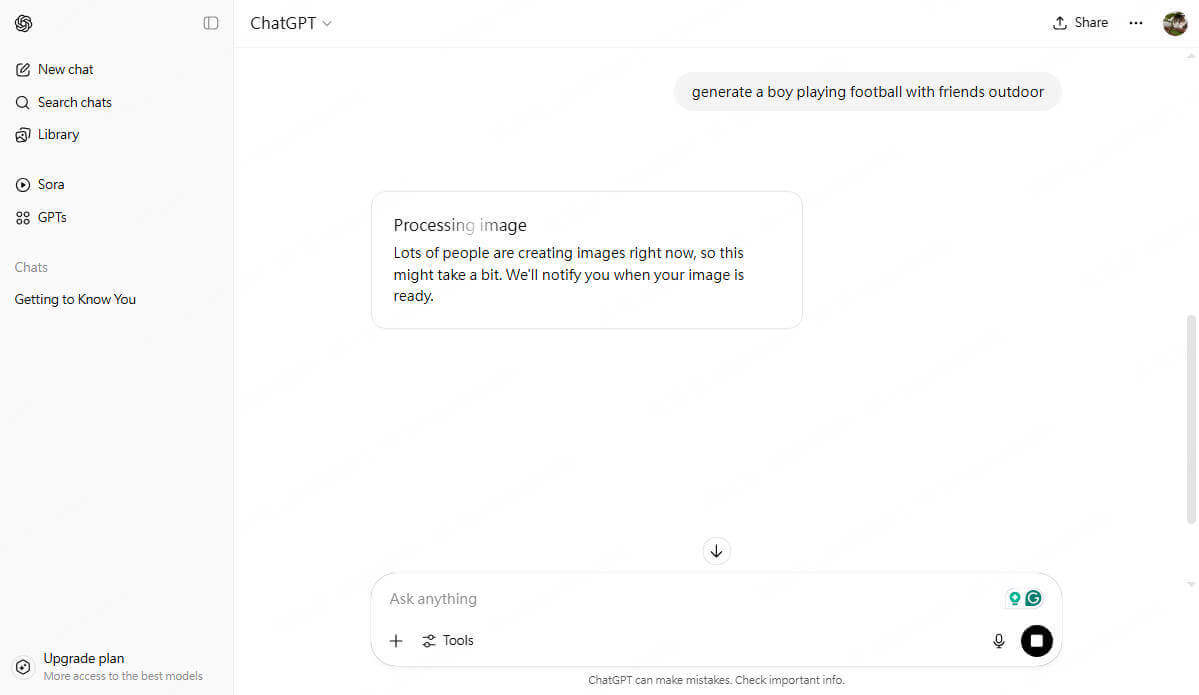 ChatGPT online chat for image