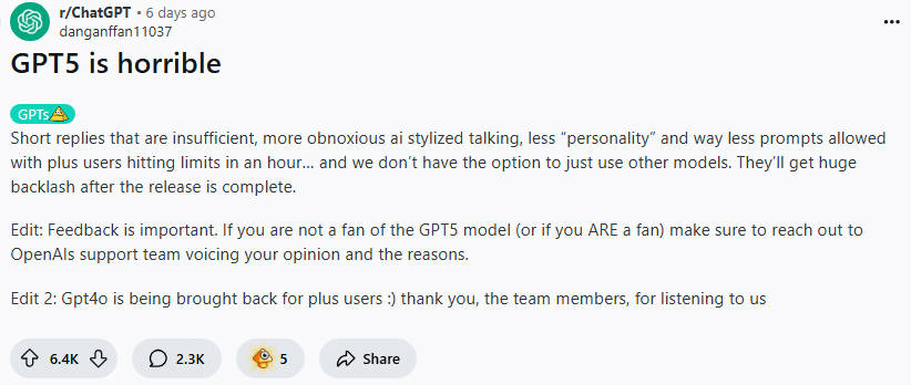 GPT-5 complain