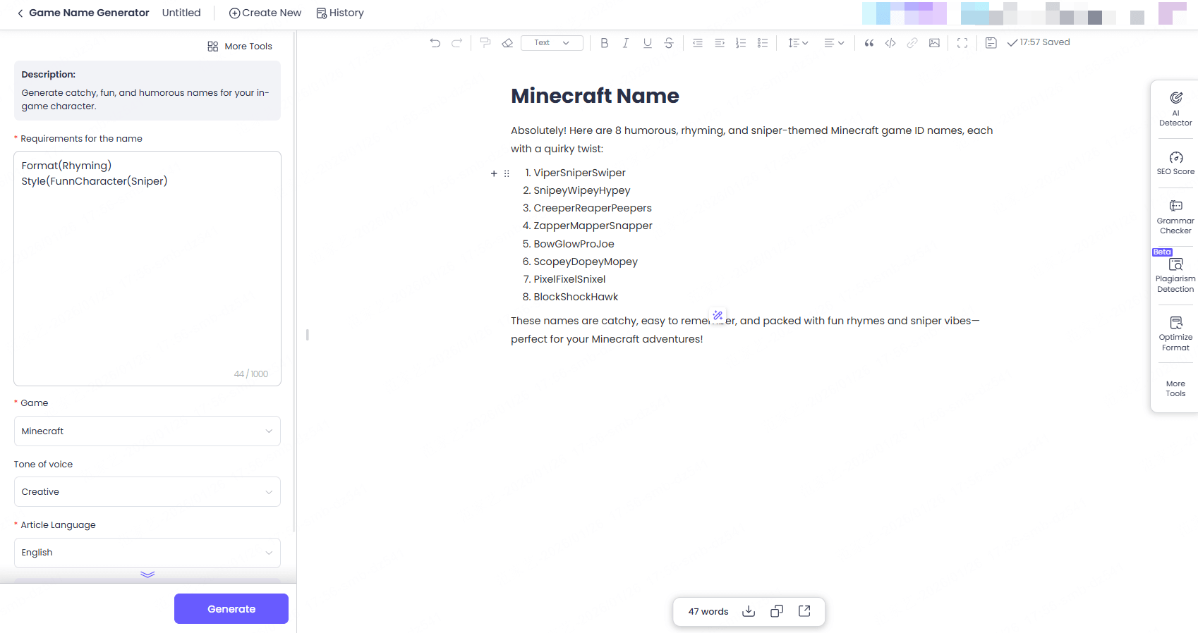 Minecraft Username Generator