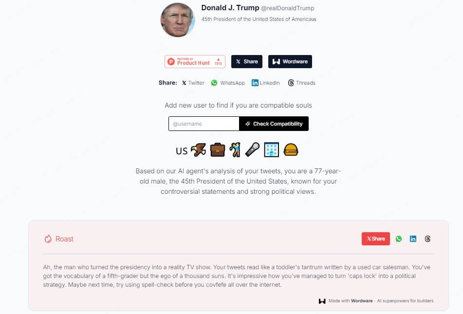 AI roast for Donald J. Trump