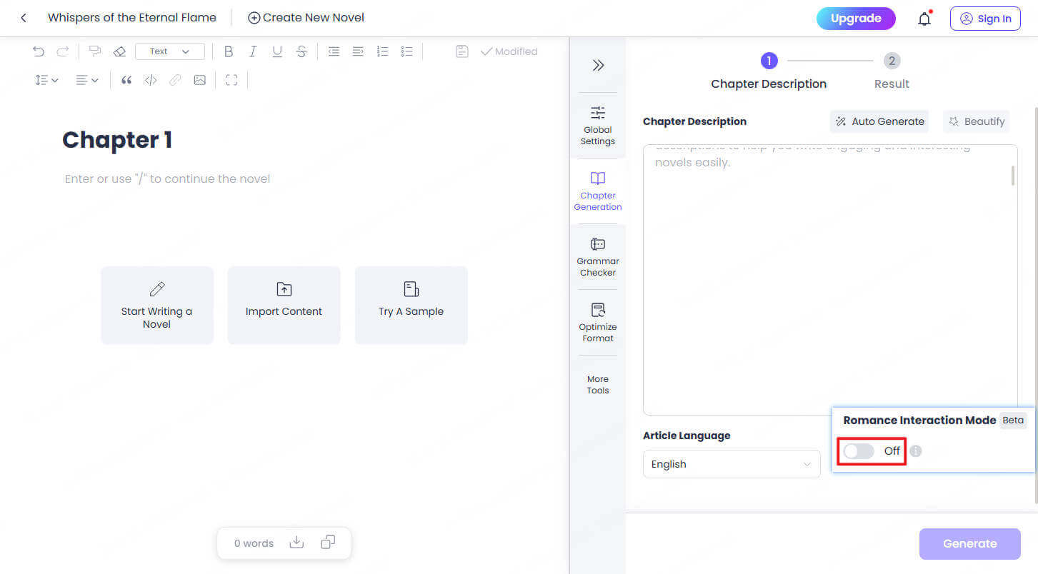 Enable adult stories in AI novel generator