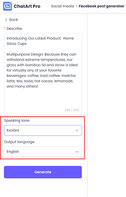 facebook post generator describe language tone