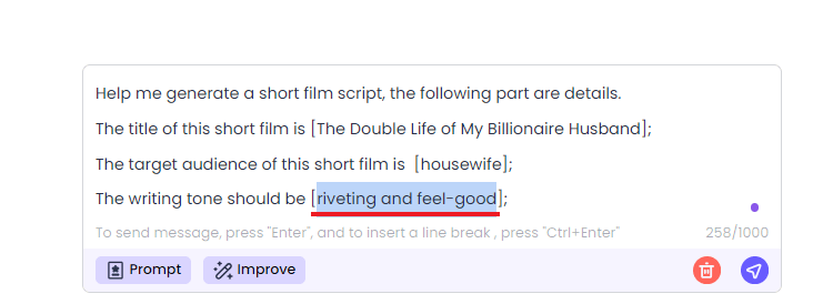short film-script-generator-writing-tone