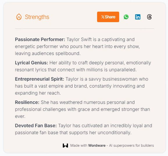 Taylor Swift’s Strengths