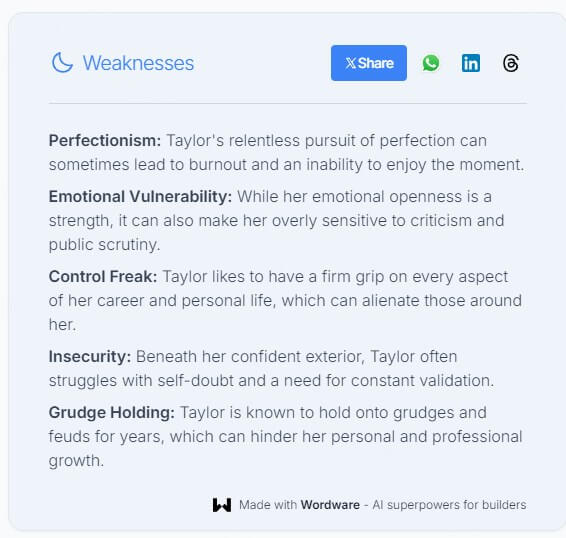 Taylor Swift’s Weaknesses