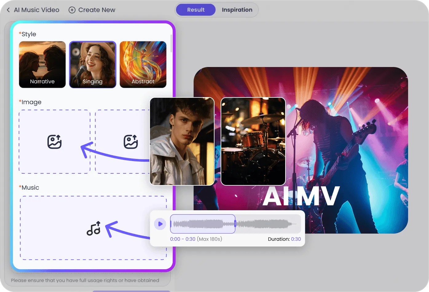 Choose template and MV features in ChatArt
