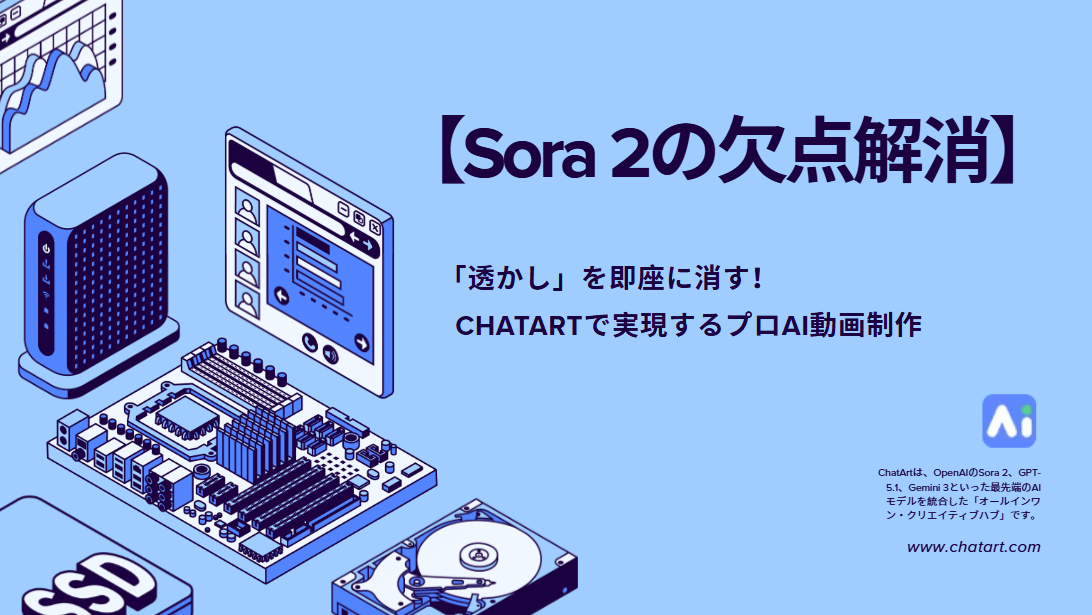 【Sora 2の欠点解消】透かし・ロゴ強制挿入を阻止！ChatArtで実現するプロ仕様のAI動画制作