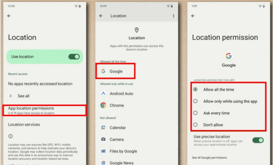 Načtení nastavení polohy systému Android