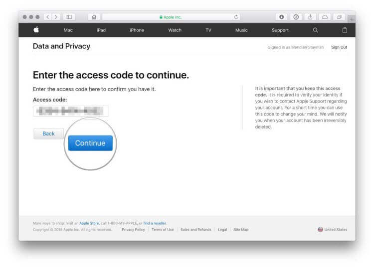 Získat přístupový kód pro smazání Apple ID