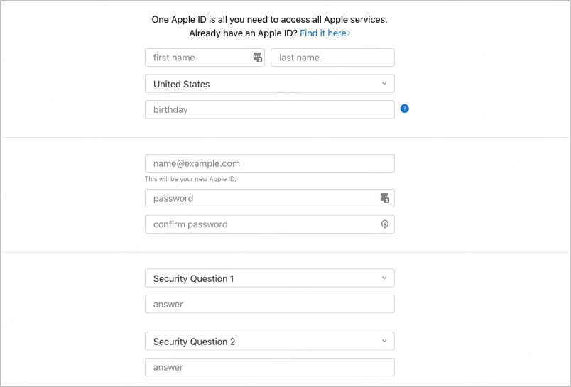 Zadejte informace pro Apple ID