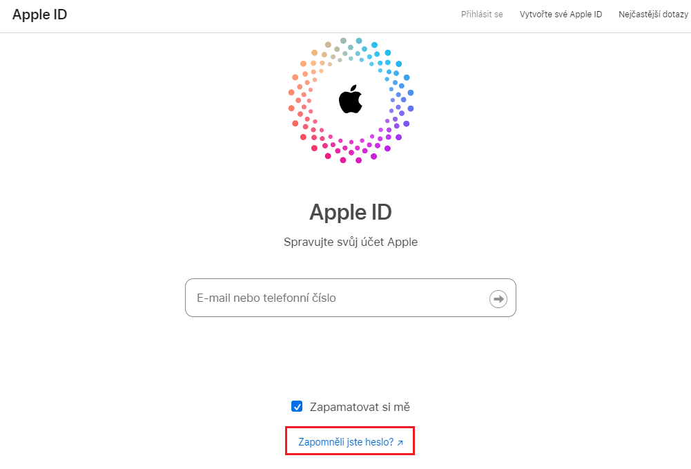 Zapomenuté Apple ID nebo heslo