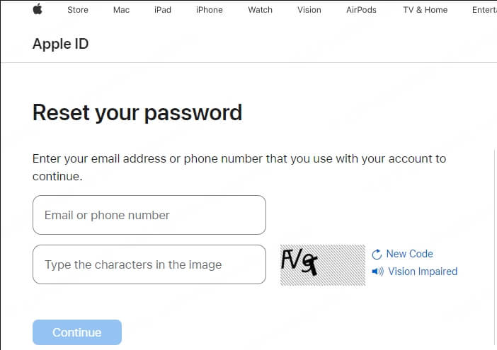 Zadejte Apple ID na iforgot.apple.com