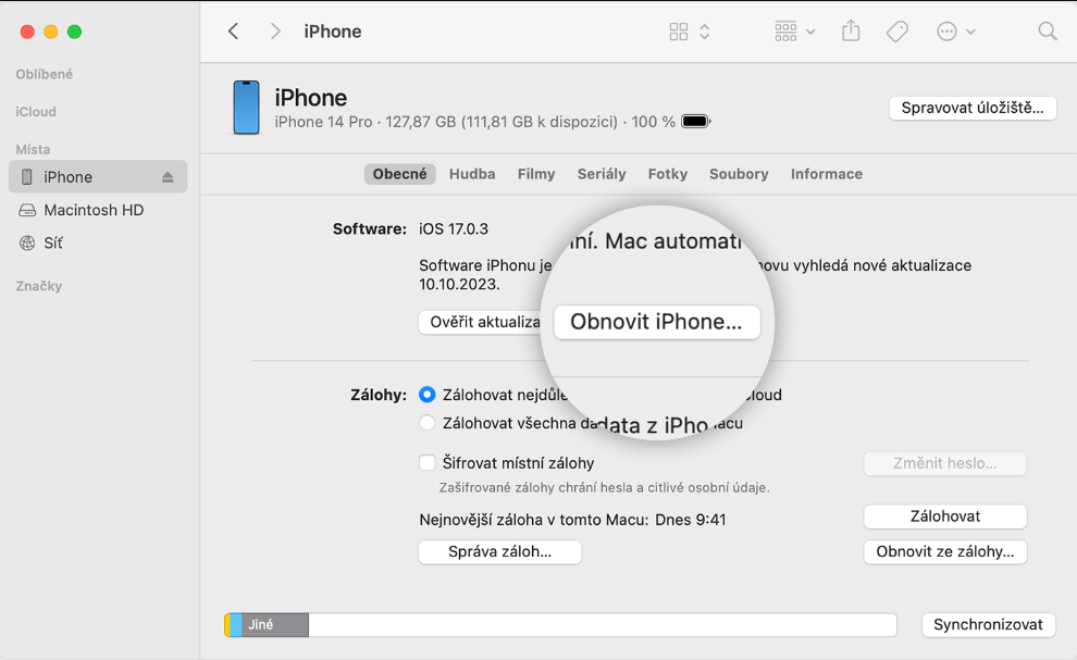 obnovit iphone pomocí itunes