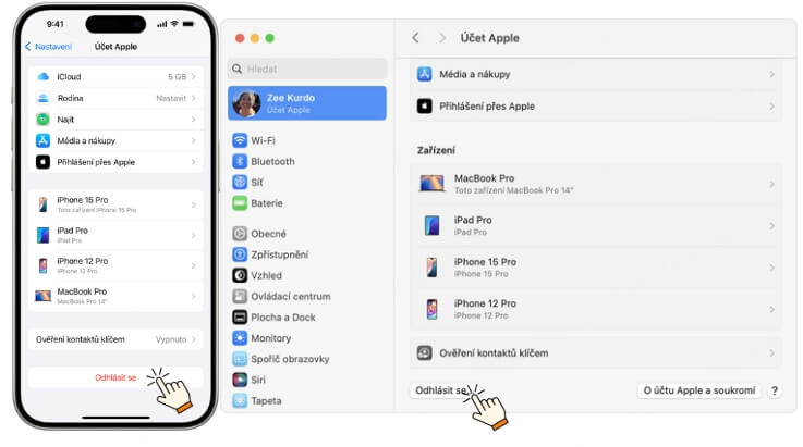 odhlásit se z Apple ID v nastavení