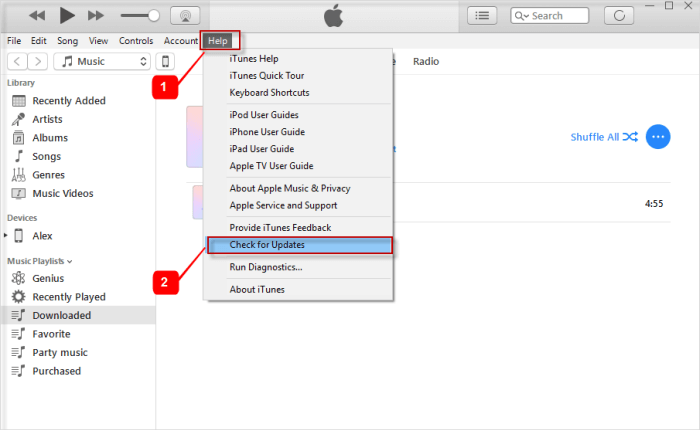 aktualizace iTunes na počítači s Windows