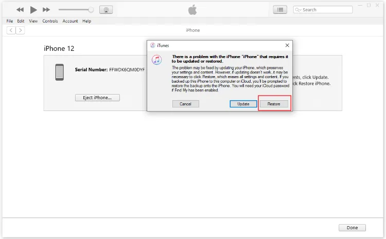 obnovení iphonu v režimu obnovení pomocí itunes