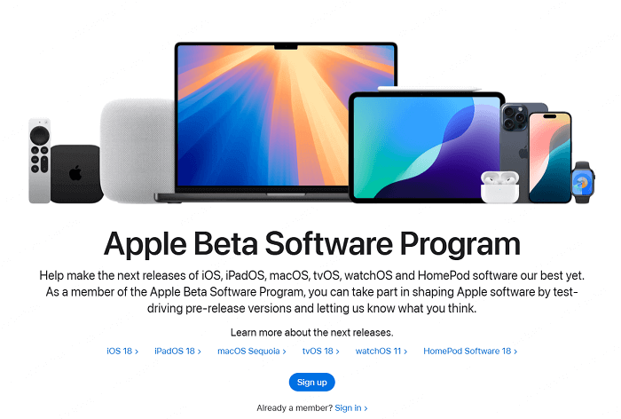 registrace do Apple Beta Software Programu