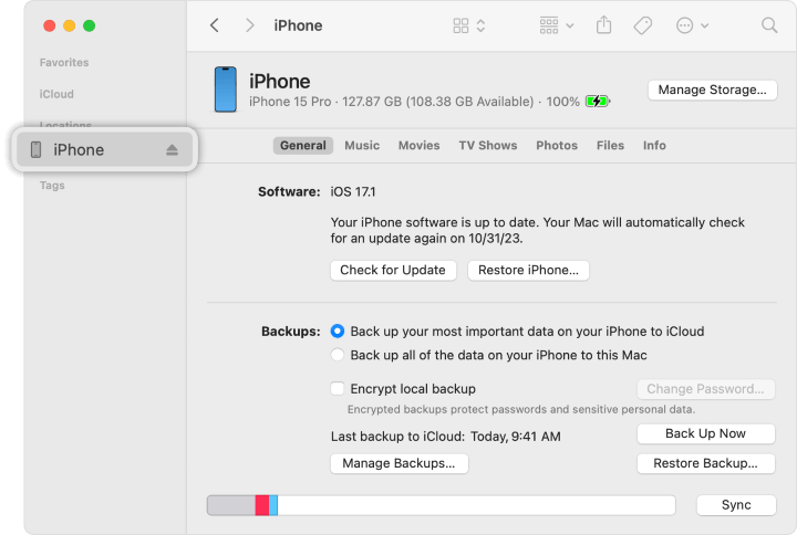 aktualizace iPhonu přes Finder