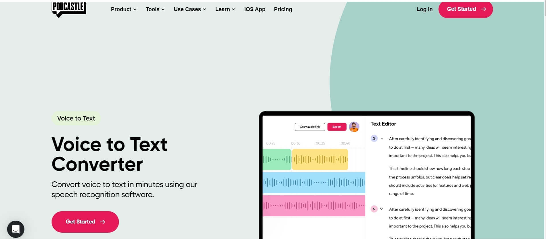 Podcastle.ai, aplikace převod řeči na text online