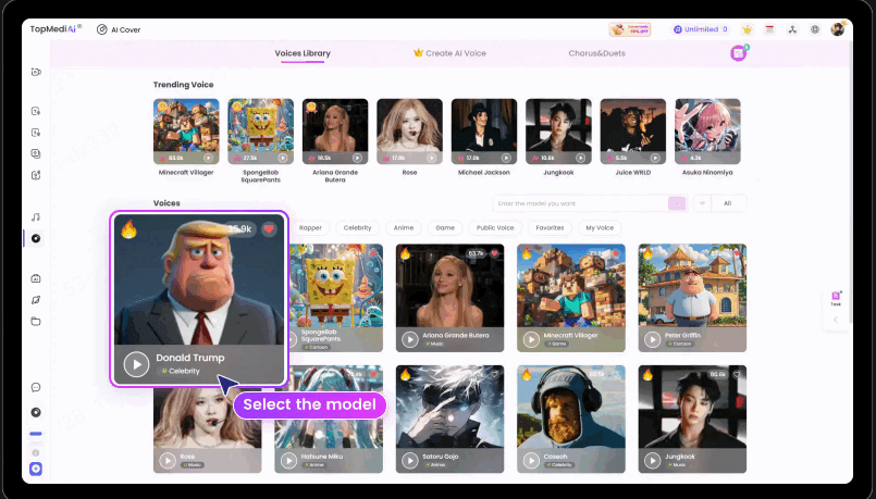 TopMediai AI zpívá prostřednictvím rozhraní