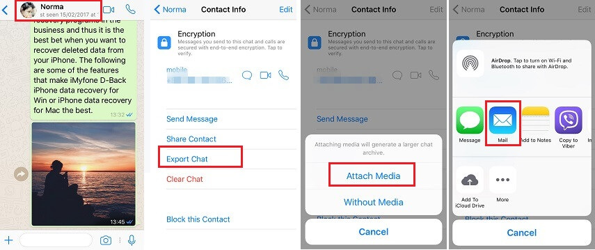 export chatu Whatsapp přes e-mail