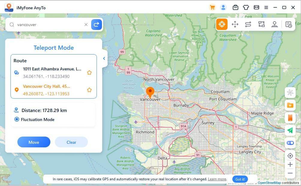 Aplikace AnyTo Virtual GPS