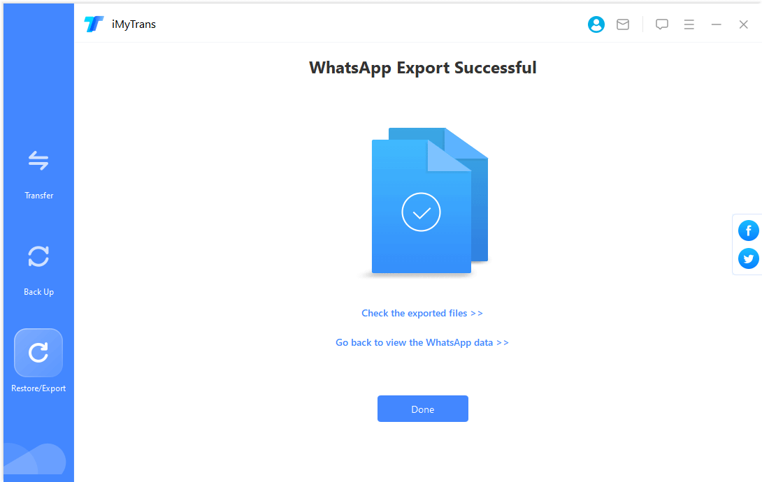 Úspěšný export aplikace WhatsApp