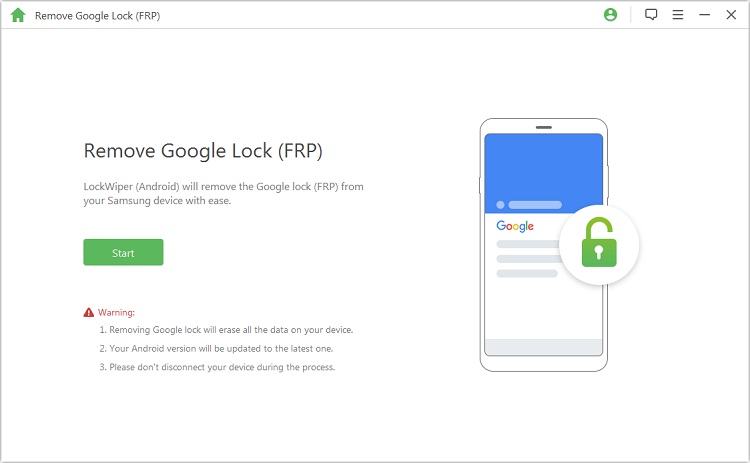 Vyberte možnost „Odebrat zámek FRP od společnosti Google“