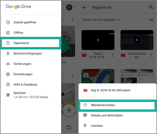 Backup Google Drive wiederherstellen Papierkorb wiederherzustellen