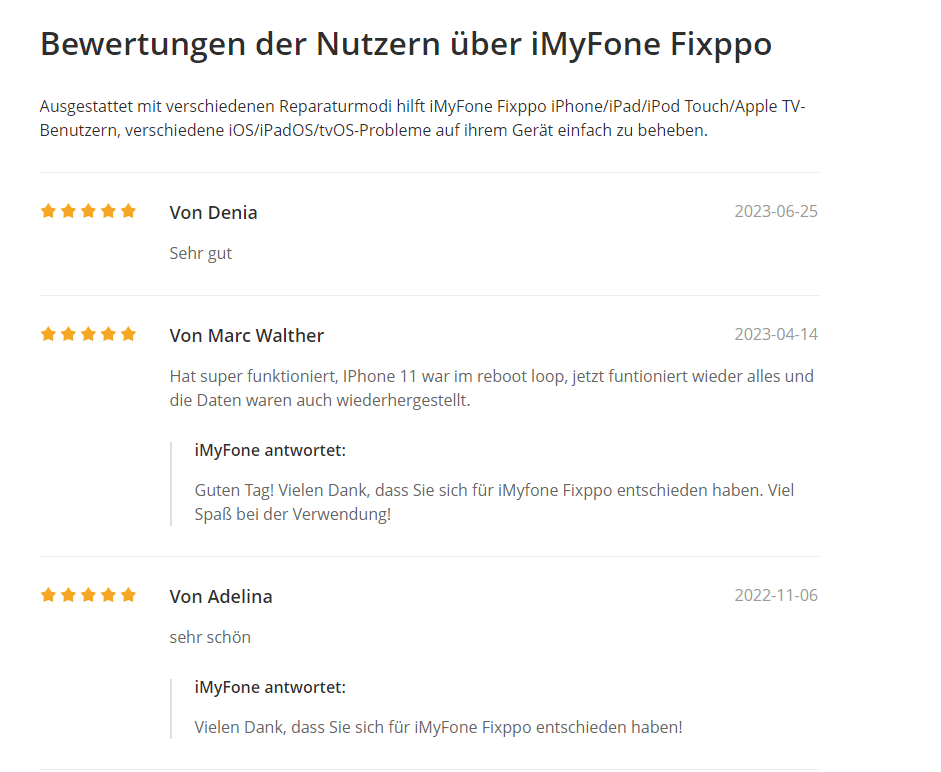Bewertungen der Nutzern über iMyFone Fixppo