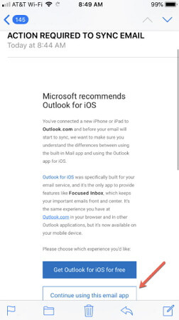 Outlook app iPhone funktioniert nicht - mit der Mail-App verbunden