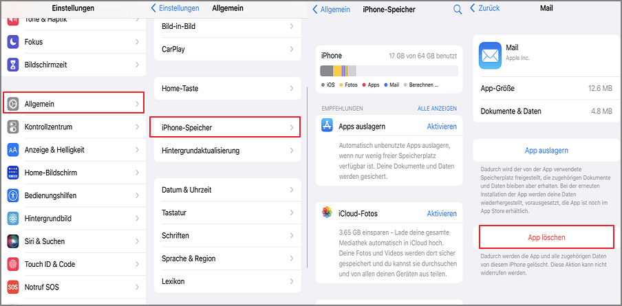 Mail Push iPhone funktioniert nicht Deinstallieren Sie die Mail-App
