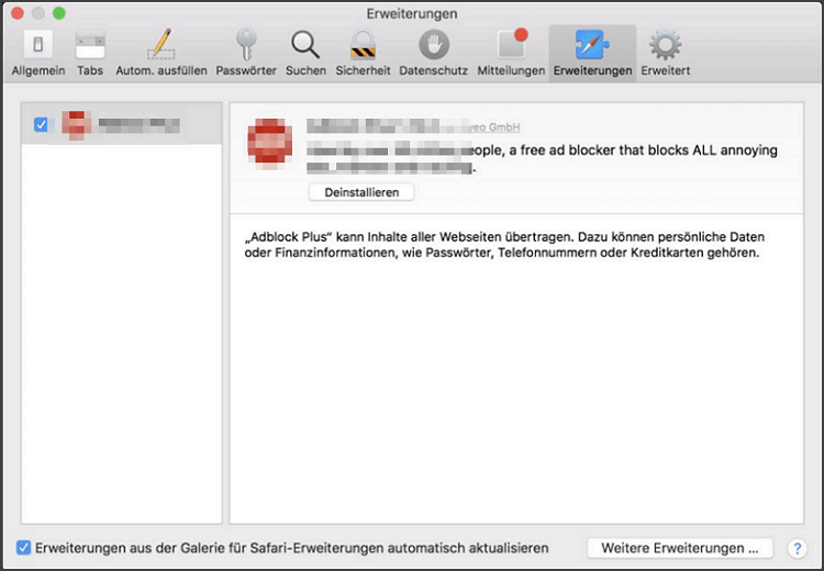 Safari keine sichere Verbindung zum Server mac Safari Erweiterung deaktivieren 