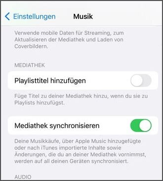 Apple Music Synchronisieren aktivieren