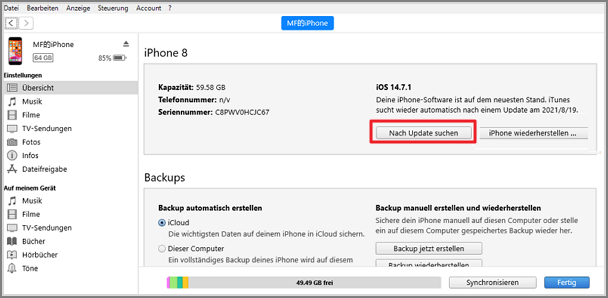 iPhone ipad update Ã¼berprÃ¼fen hÃ¤ngt mit iTunes nach Updates suchen