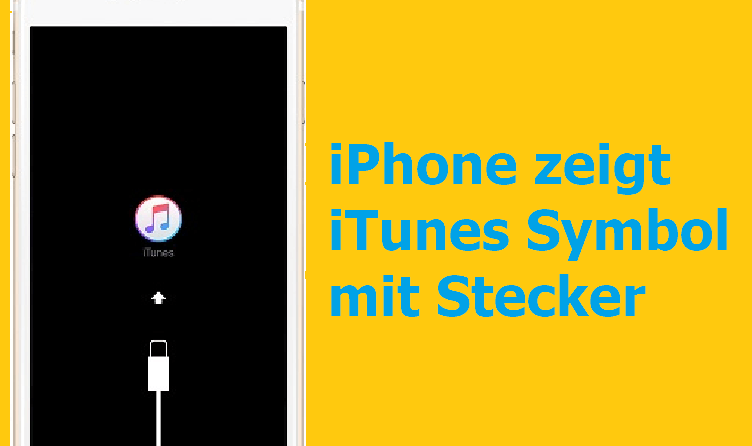 iPhone zeigt iTunes Symbol mit Stecker