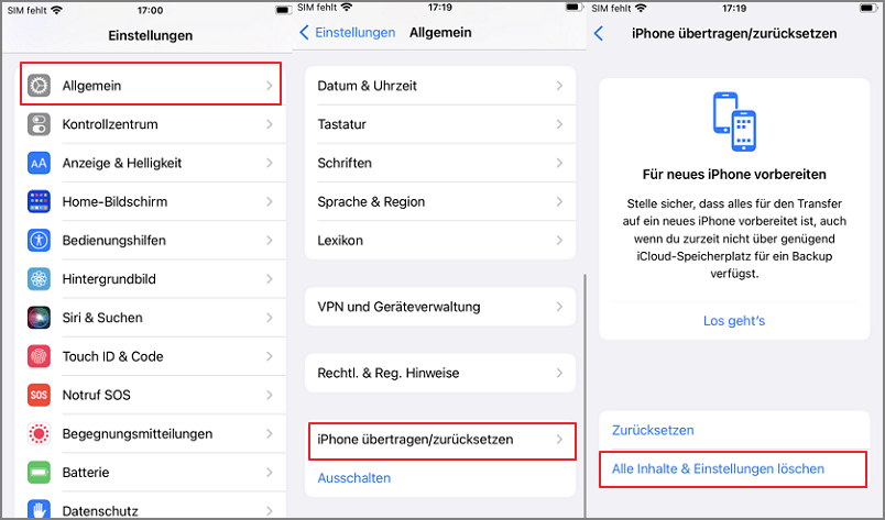 iPhone erkennt SIM nicht iPhone auf Werkseinstellungen zurÃ¼cksetzen 