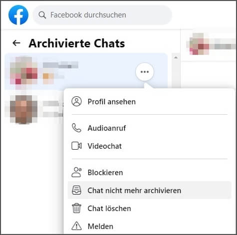 Archivierte Messenger-Konversationen finden